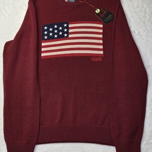 Chaps Men's Red Sweater with American Flag Design